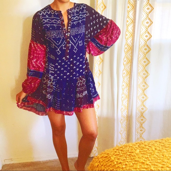 Free People Dresses & Skirts - Shibori Indigo Combo Patchwork Boho Dress